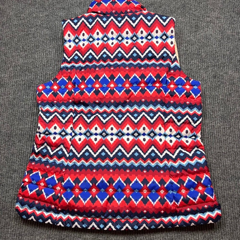 Lands End Womens 600 Down Puffer Vest Red Blue Fair Isle USA Aztec medium New - Picture 5 of 10